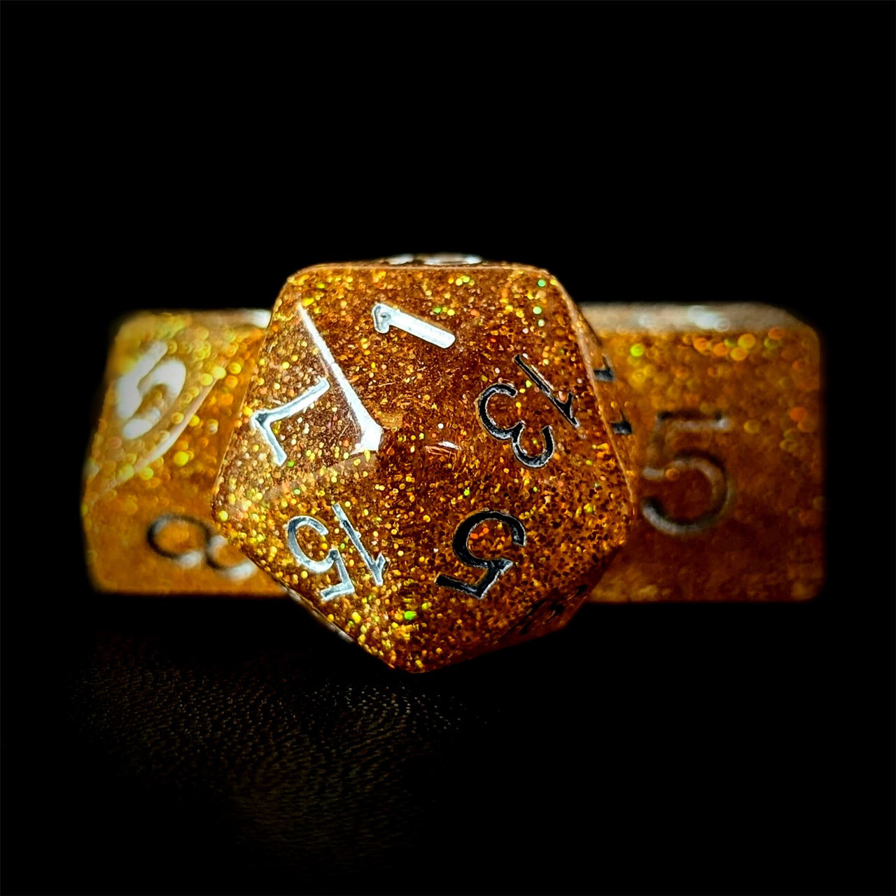 Gold Glitter in Resin - 7pcs RPG Full Dice Set