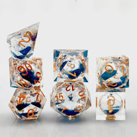 Thumbnail for Blue Sand in Clear Liquid Filled Sharp Resin - 7pcs RPG Dice Set