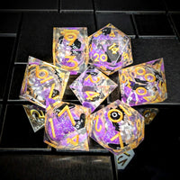 Thumbnail for 7pcs Dice Sharp Filled Liquid Cat Gold Font Clear Purple