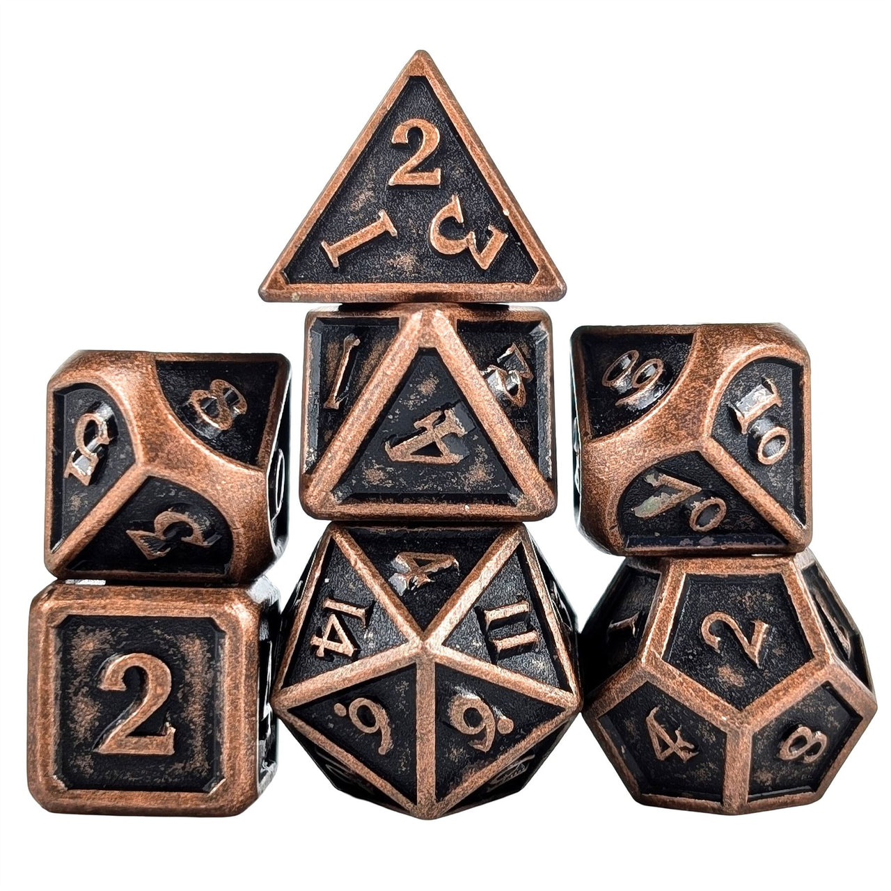 Brushed Worn Copper Metal - 7pcs RPG Dice Set