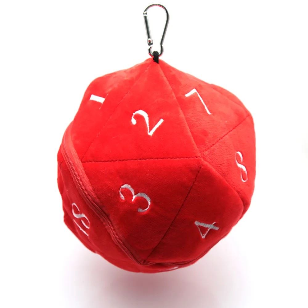 Red Plush D20 with Zipper - Storage Bag