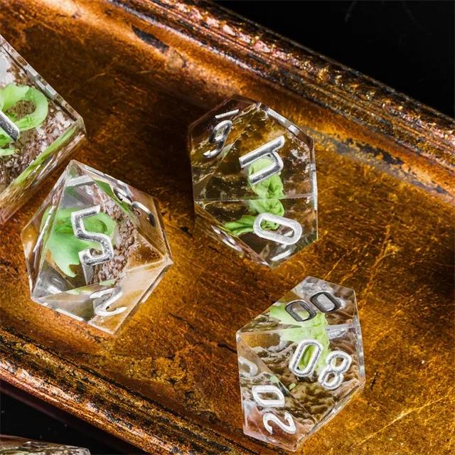 Dragon in Clear Filled Sharp Resin - 7pcs RPG Dice Set