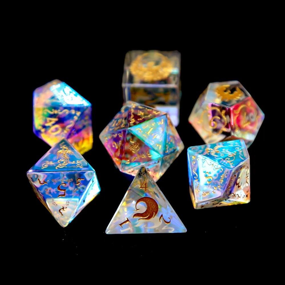 Phoenix on Prism Glass - 7pcs RPG Dice Set