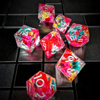 Thumbnail for 7pcs Dice Sharp Filled Flower Silver Font Clear Pink