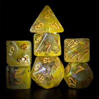Thumbnail for Yellow & Grey Swirl in Clear Resin - 7pcs RPG Full Dice Set