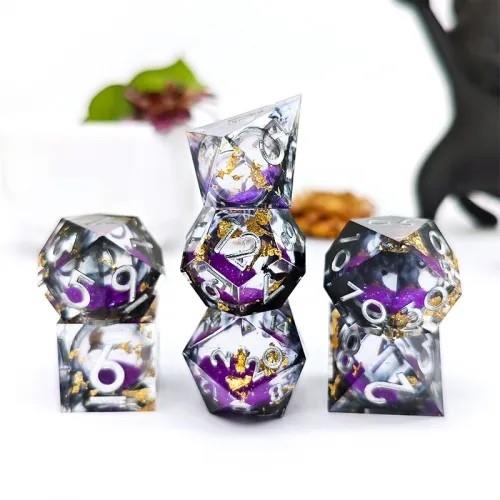 7pcs Dice Sharp Filled Liquid Glow Silver Font Purple Black