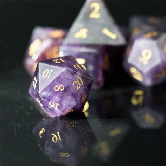 Purple Amethyst Gemstone - 7pcs RPG Dice Set