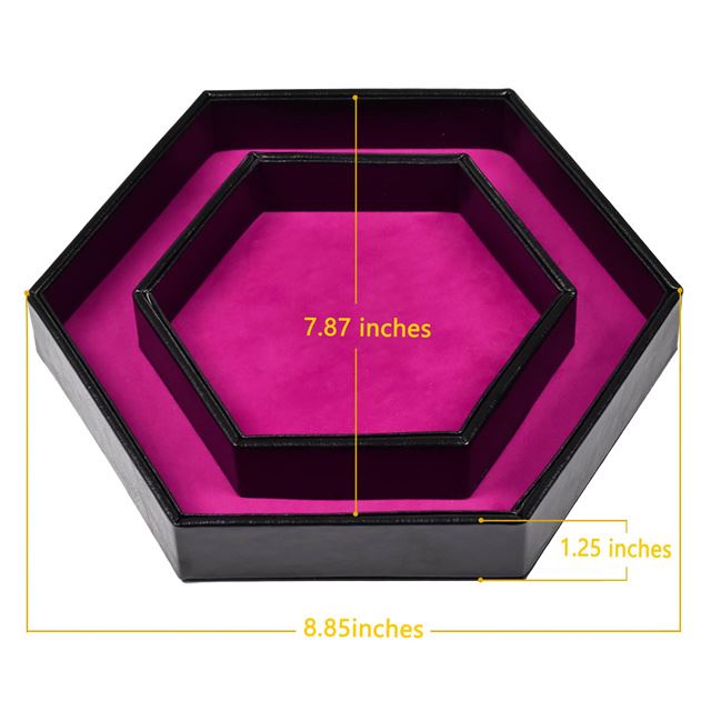 Magenta Velvet & Black PU Leather - Hexagon Lid Dice Tray