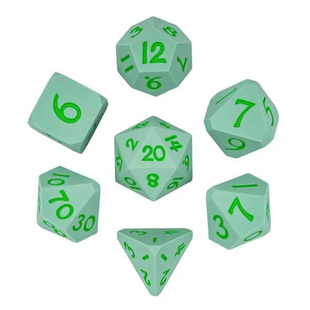 Green on Solid Green Silicone - 7pcs RPG Full Dice Set