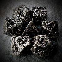 Thumbnail for 7pcs RPG Dice Set - Black Wash over Silver Metal Brains
