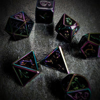 Thumbnail for Black Enamel in Rainbow Metal - 7pcs RPG Dice Set