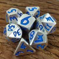 Thumbnail for Blue Font in Silver Metal - 7pcs RPG Dice Set