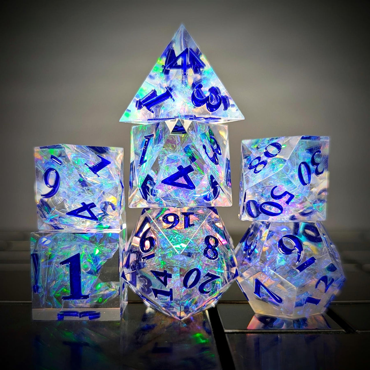 7pcs Dice Sharp Candy Blue Font Blue Clear