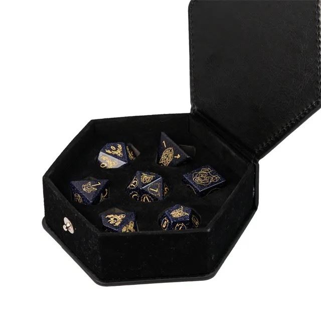 Beasts on Blue Goldstone Gemstone - 7pcs RPG Dice Set