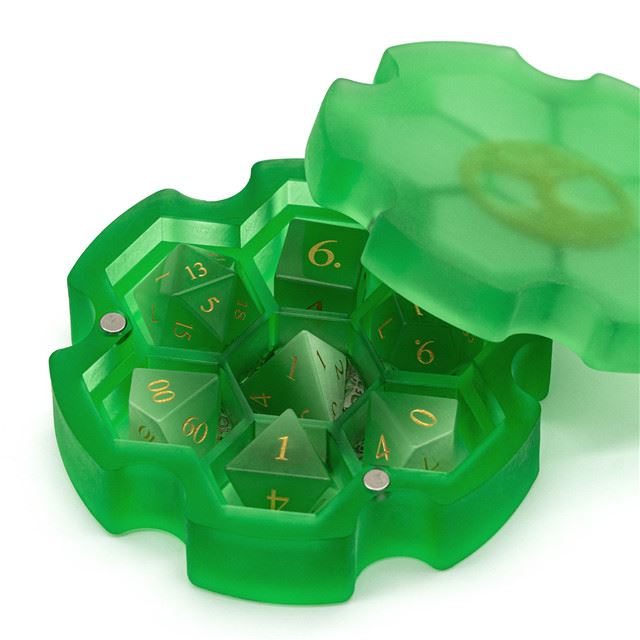 Frosted Gold & Green Resin with 7 Slots - Dice Storage