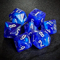 Thumbnail for Glitter in Royal Blue & White Acrylic - 7pcs RPG Full Dice Set Top