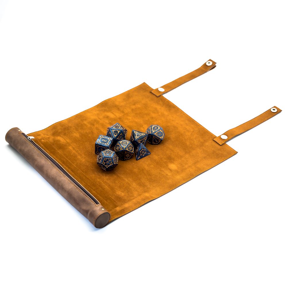 Brown Velvet PU Leather Roll & Tray - Dice Storage