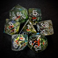 Thumbnail for Demon Eye in Clear & Green Resin - 7pcs RPG Full Dice Set