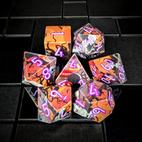 Thumbnail for 7pcs Dice Sharp Filled Skeleton White Purple Font Black Orange