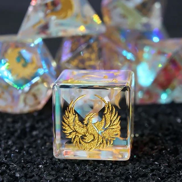 Phoenix on Prism Glass - 7pcs RPG Dice Set