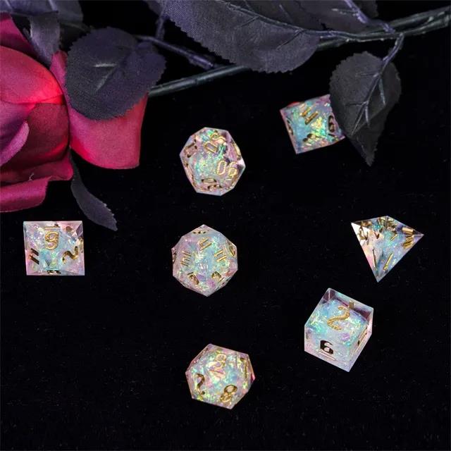 Candy in Clear & White Sharp Resin - 7pcs RPG Dice Set