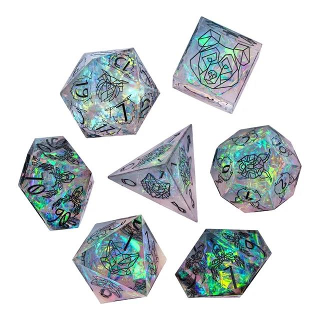 Beasts on Clear with Candy Sharp Resin - 7pcs RPG Dice Set