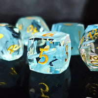 Thumbnail for 7pcs Dice Gem Glass Facet Ribbon Gold Font Clear Blue