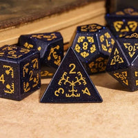 Thumbnail for Stars on Black Goldstone Gemstone - 7pcs RPG Dice Set