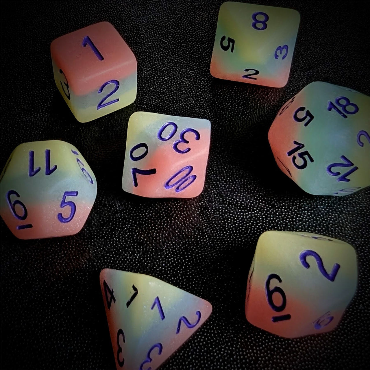 Layered Pink, Blue & White Resin - 7pcs RPG Full Dice Set