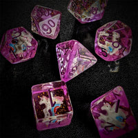 Thumbnail for Unicorn in Clear & Purple Resin - 7pcs RPG Full Dice Set