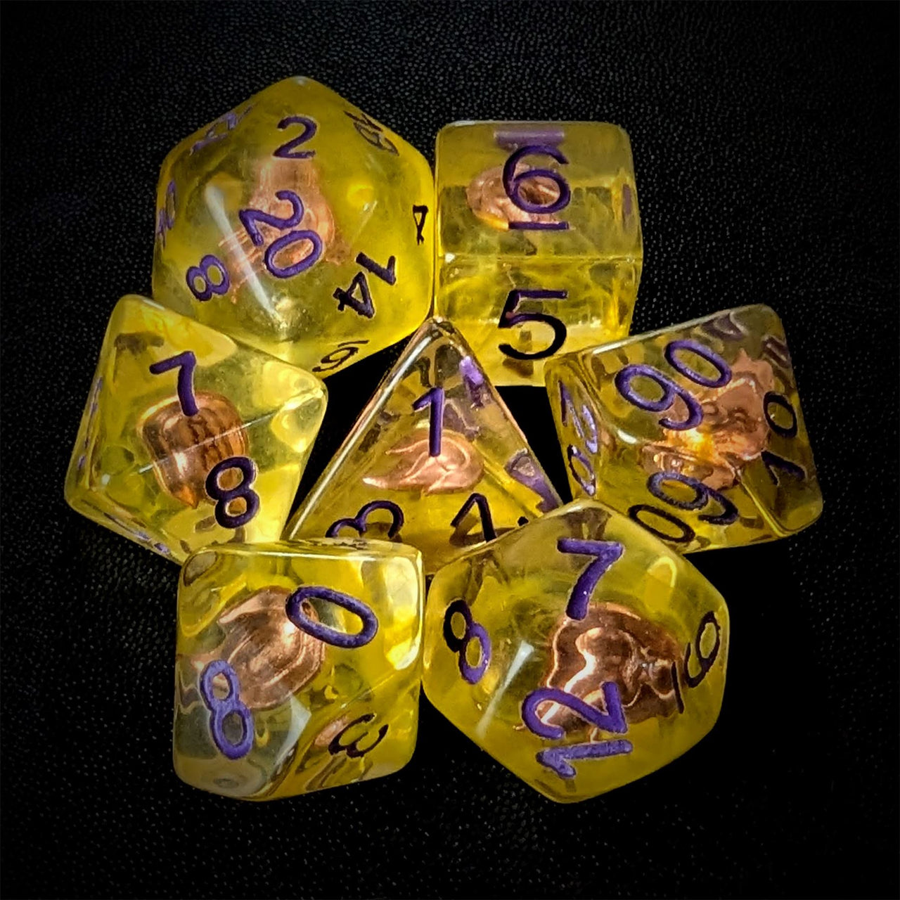 Fire in Clear & Yellow Resin - 7pcs RPG Full Dice Set