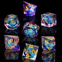 Thumbnail for 7pcs Dice Sharp Filled Liquid Gold Font Blue Purple