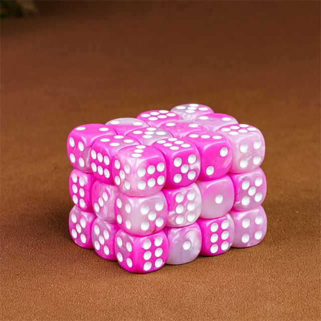 12mm Pink & White Acrylic - 10pcs D6 RPG Dice Set