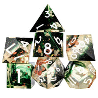 Thumbnail for Green Swirl in Black & Clear with Copper Foil Sharp Resin - 7pcs RPG Dice Set