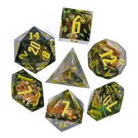 Thumbnail for Foil Feather Black, Green & Clear Filled Sharp Resin - 7pcs RPG Dice Set