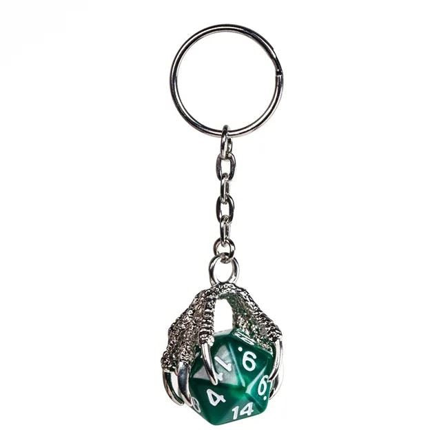 Silver & Green Acrylic in Metal Claw - D20 Keyring