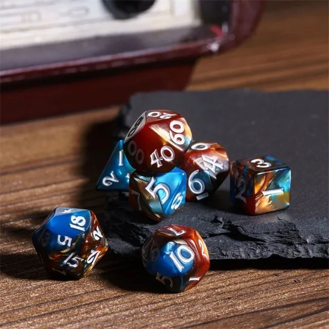 Blend of Brown & Blue Acrylic - 7pcs RPG Mini Dice Set