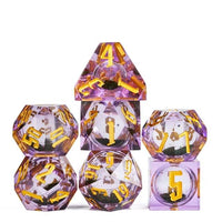 Thumbnail for Green Glitter in Purple & Clear Liquid Filled Sharp Resin - 7pcs RPG Dice Set