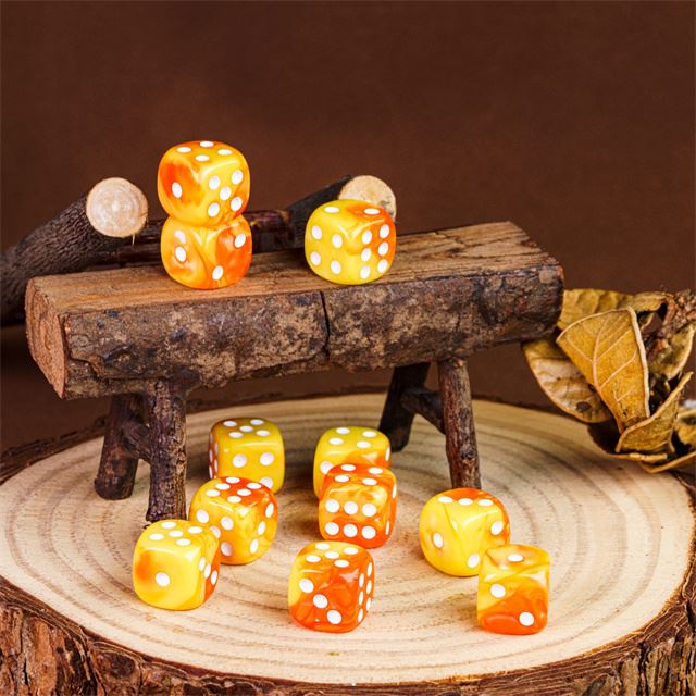 12mm Yellow & Orange Acrylic - 10pcs D6 RPG Dice Set