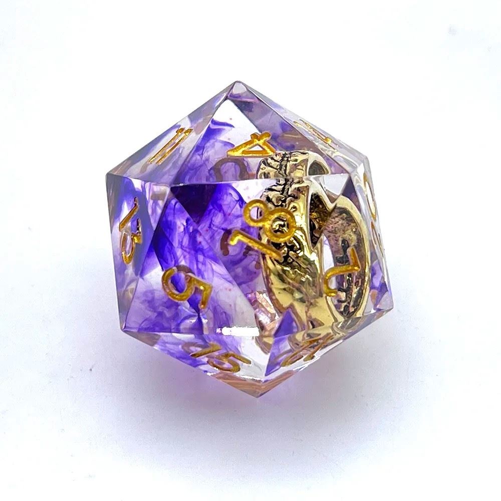 Gold Ring in Purple & Clear Filled Sharp Resin - 7pcs RPG Dice Set