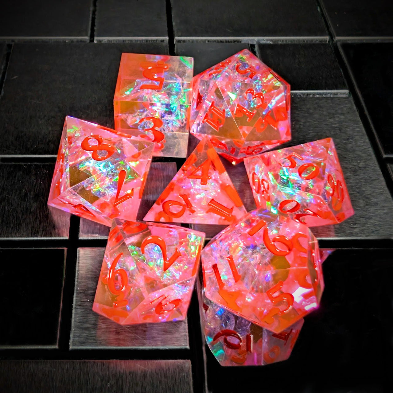 7pcs Dice Sharp Candy Pink Font Pink Clear