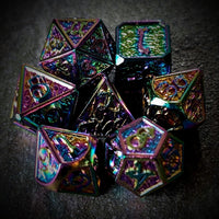 Thumbnail for Rainbow Metal with Dragon Font - 7pcs RPG Dice Set