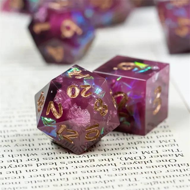 Candy in Purple & Black with Copper Foil Sharp Resin - 7pcs RPG Dice Set