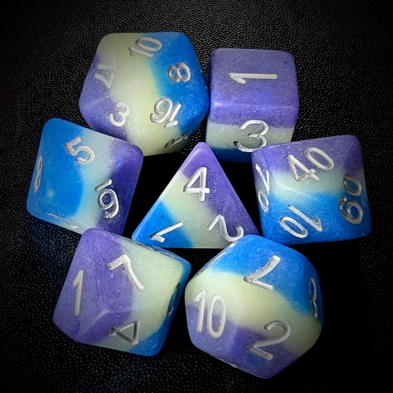 Layered Purple, White & Blue Resin - 7pcs RPG Full Dice Set