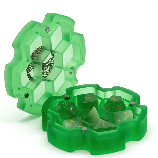 Frosted Gold & Green Resin with 7 Slots - Dice Storage