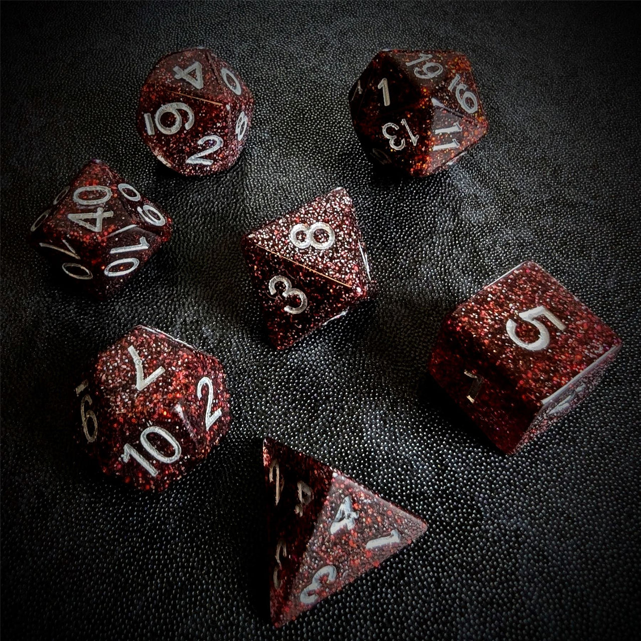 Glitter in Red & Brown Resin - 7pcs RPG Full Dice Set