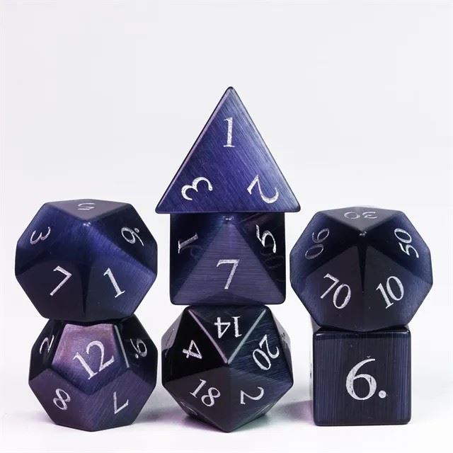 Navy Cat Eye Gemstone - 7pcs RPG Dice Set