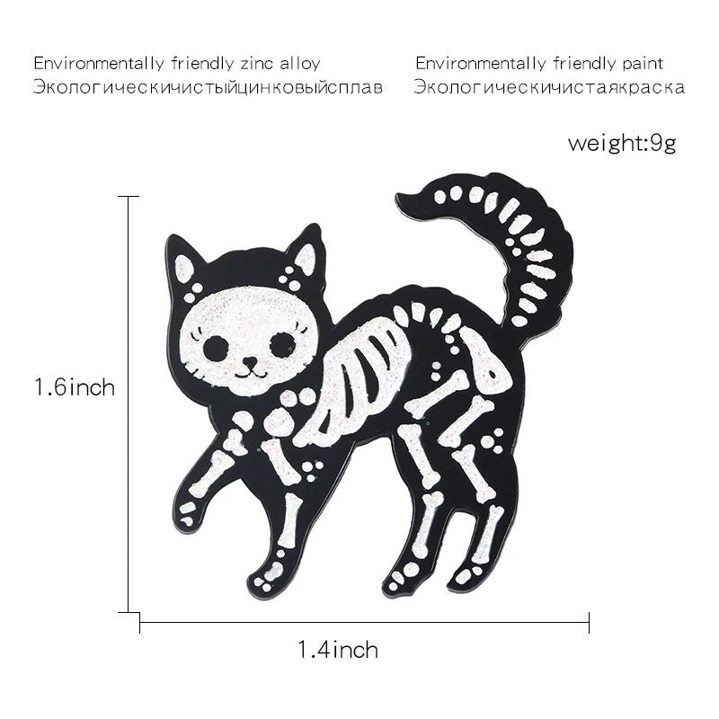 Black Cat Skeleton Pin - Novelty