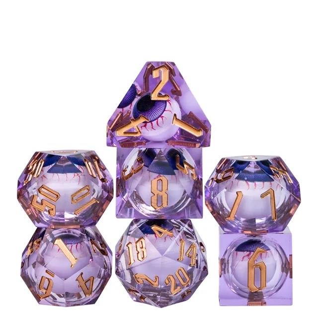 Eye Ball in Purple Filled Sharp Resin - 7pcs RPG Dice Set